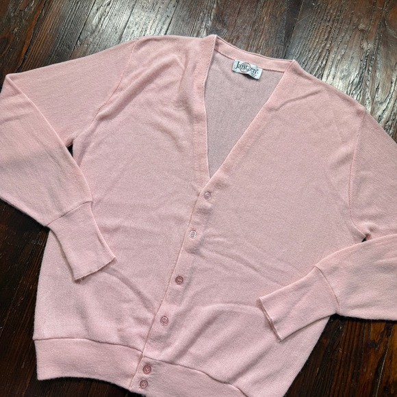 Jantzen Sweaters - Vintage 80s Jantzen Cardigan Women L Pink V Neck Button Up Knit Made in USA